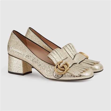 gucci metallic gold heels|Gucci heel price.